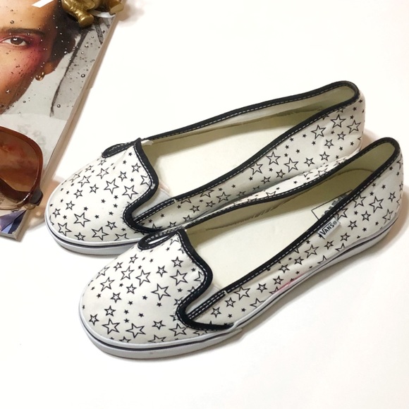 Vans Shoes - Vans Classic Slip-Ons In White And Black Stars 7.5